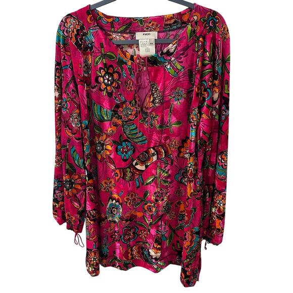 Fuzzi Jean Paul Gaultier Tropical Colorful Floral Velvet Burnout Dress, 12 (44) - Picture 1 of 13